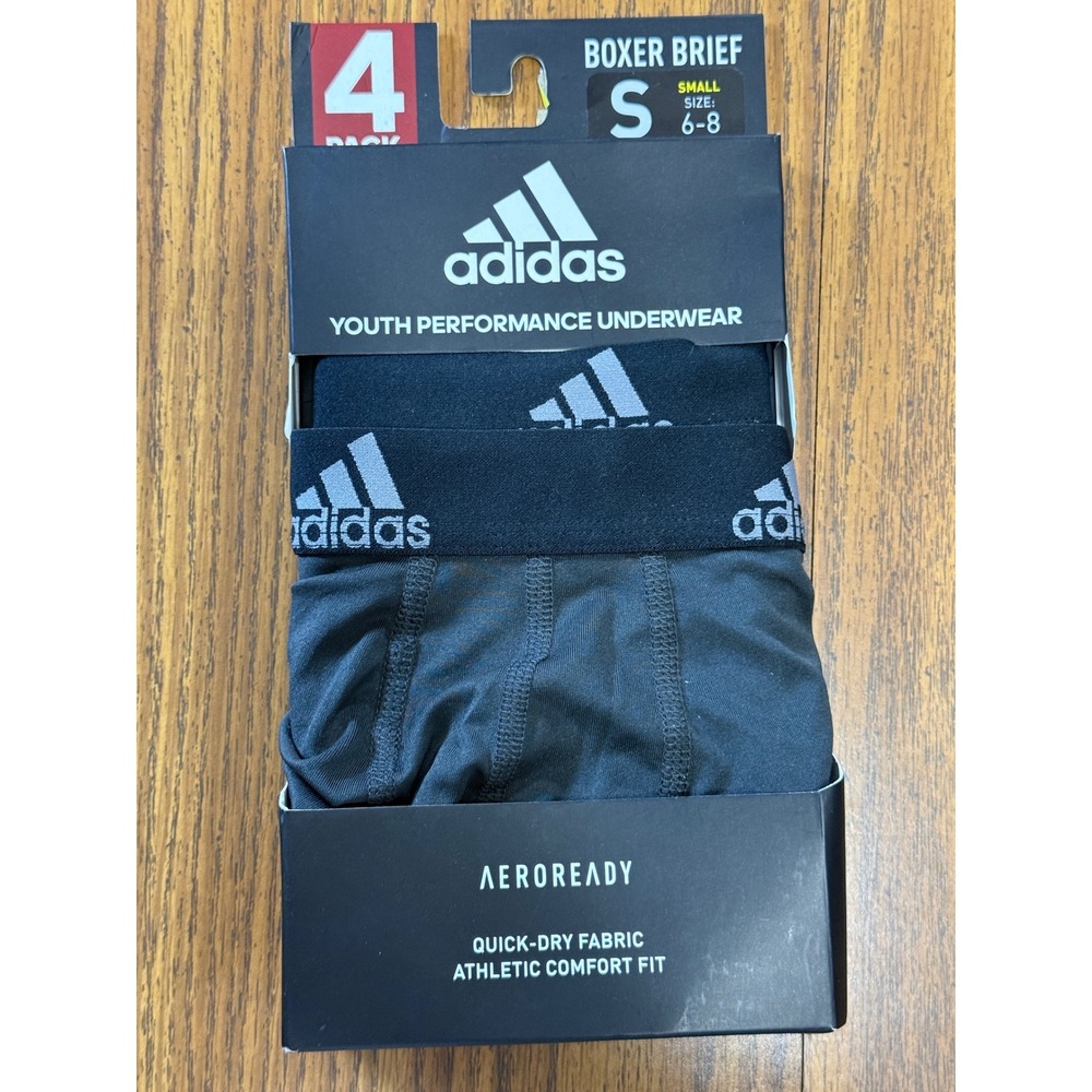 Adidas Boxer Brief Youth Small Gray 2-Pack Aeroready Performance Underwear